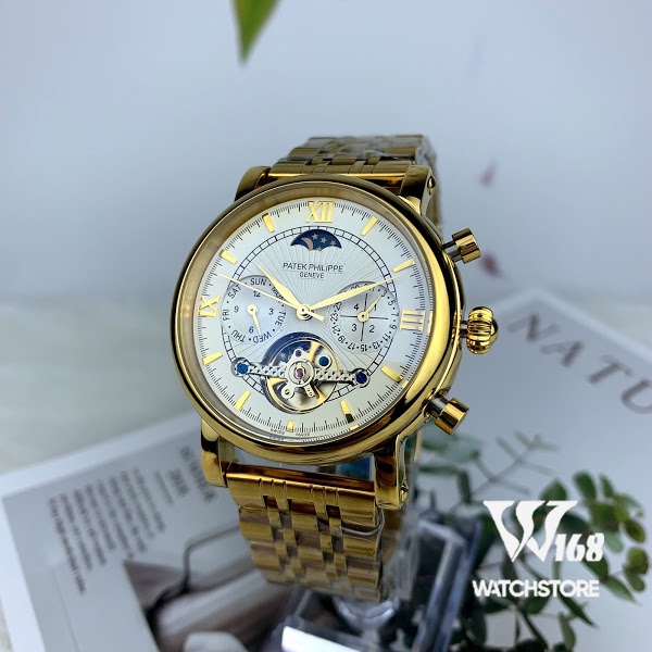 Đồng Hồ Nam PP GENEVE Viền Trơn Máy Cơ Automatic 41-42mm Chống Nước 5ATM
