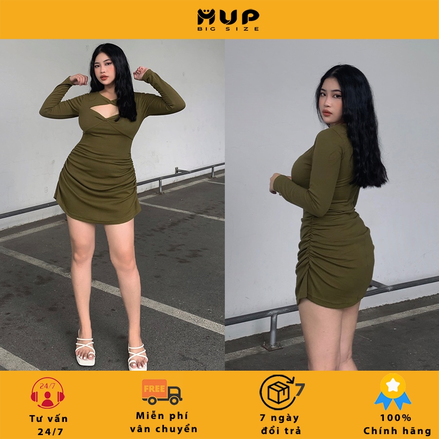 Đầm body tay dài kiểu xoắn ngực tôn dáng bigsize MUP Bigsize DB03
