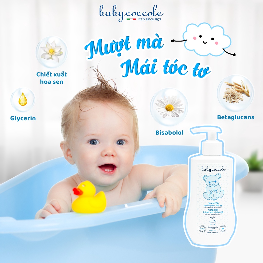 Dầu gội cho bé Babycoccole 0M+ an toàn cho trẻ sơ sinh &amp; em bé chiết xuất hoa sen 250ml