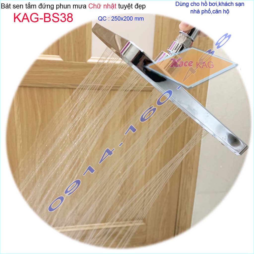 Bát sen tắm đứng vuông 20x20 cm KAG-BS38, đầu sen phun mưa tia nước đều thiết kế mới thời trang sang trọng tuyệt đẹp