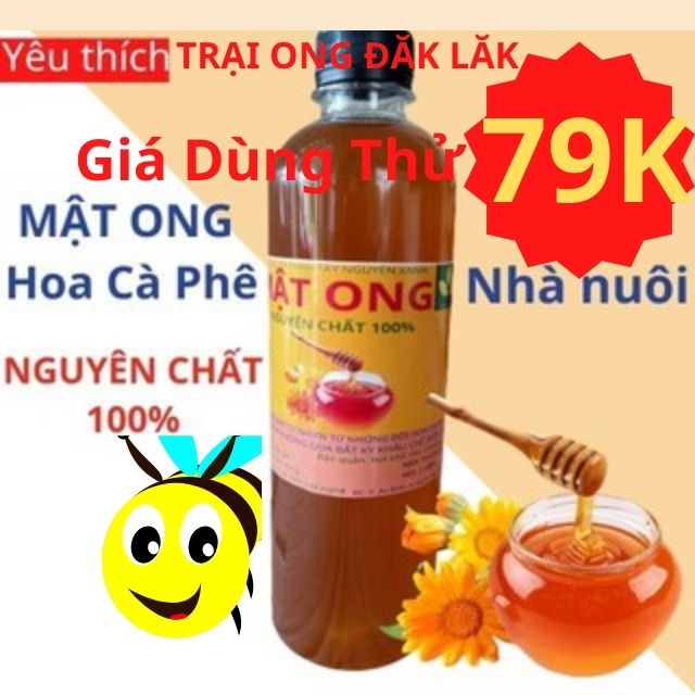 1L Mật Ong Hoa Cà phê nguyên chất Đăk Lăk, vàng óng, nhà nuôi, Cam kết mật ngon nguyên chất 100%