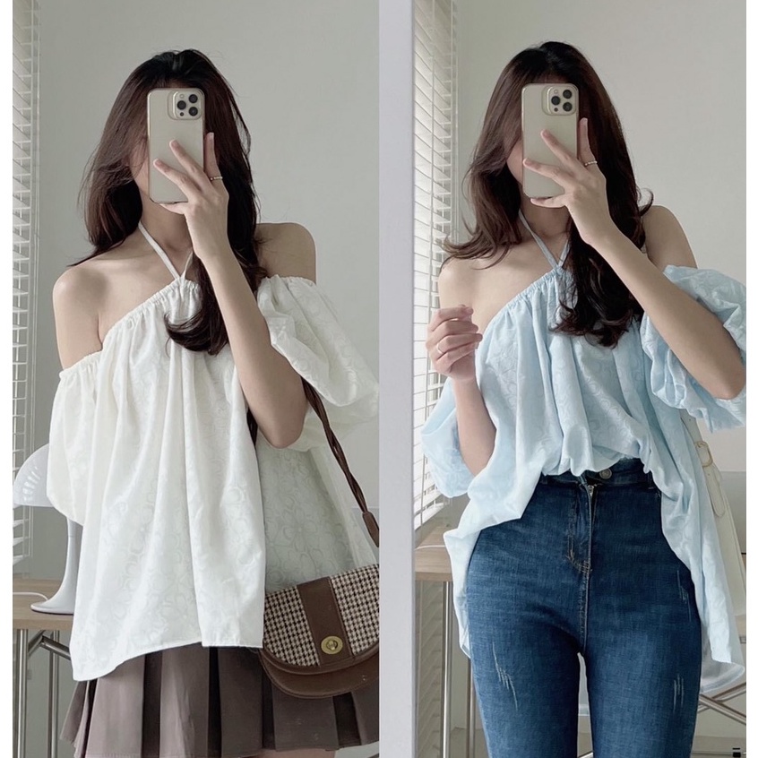 Áo Trễ Vai Trùm Mông Buộc Dây, Áo Trễ Vai Voan Lụa Mềm Mịn Phong Cách Hàn Quốc March.Clothes