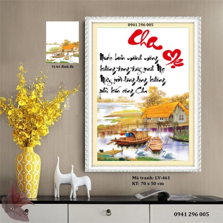 Tranh đính đá -Tranh thêu Cha Mẹ LV461,LV3455 - Kích thước:50x70cm