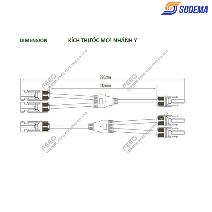 Đầu nối Jack MC4 nhánh chữ Y hãng FEEO dùng cho hệ thống điện mặt trời