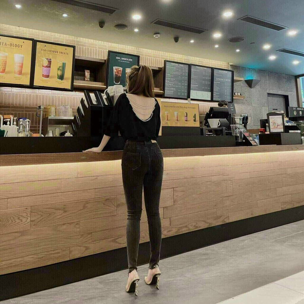 [BÁN CHẠY] ÁO KIỂU HẠT NGỌC TAY NGẮN 2 màu trắng và đen HÀNG CO GIÃN YL81214