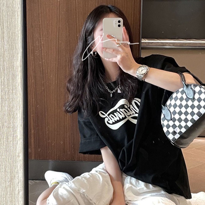 NRVP Áo Thun Nữ Ngắn Tay In Chữ Phong Cách Hàn Quốc