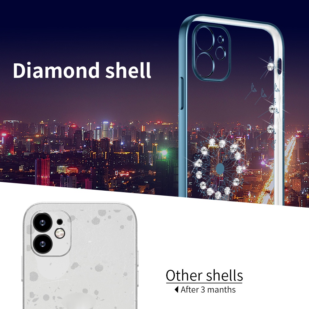 Ốp điện thoại khung vuông họa tiết bồ công anh mạ cho iPhone 12 12 pro max mini x xs max xr 11 pro max 7 8 plus se 2020