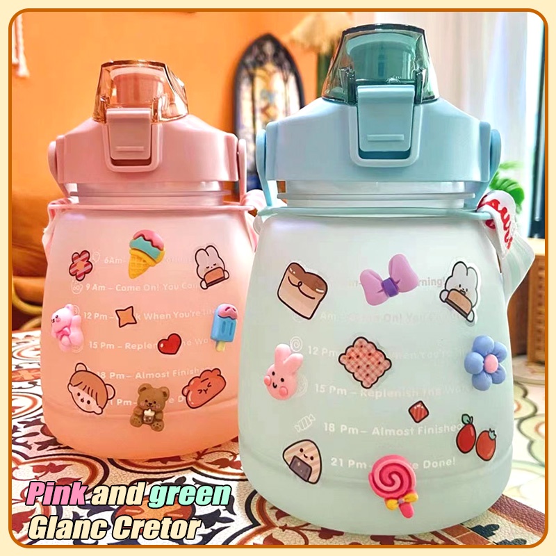 Bình Nước Thể Thao 1.4L Màu Gradient Kèm Ống Hút Co Giãn Dễ Thương