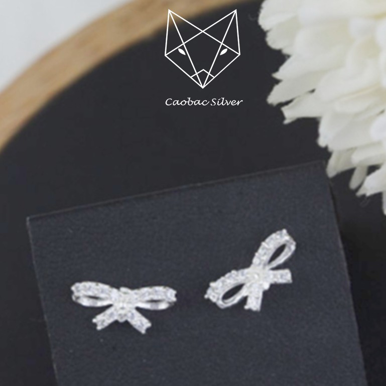 Khuyên Tai Bạc Nữ S925 CaoBac Silver Hình Nơ Đá Lấp Lánh Cho Bạn Gái Thanh Lịch K04