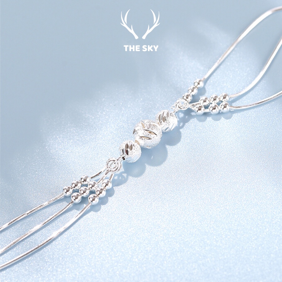 Vòng tay nữ VT1010 Sợi mảnh nhiều lớp đính hạt bạc, lắc tay bạc phụ kiện trang sức đẹp THE SKY