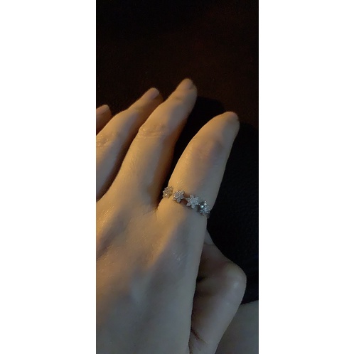Nhẫn bạc thật mạ vàng trắng đá hoa freesize