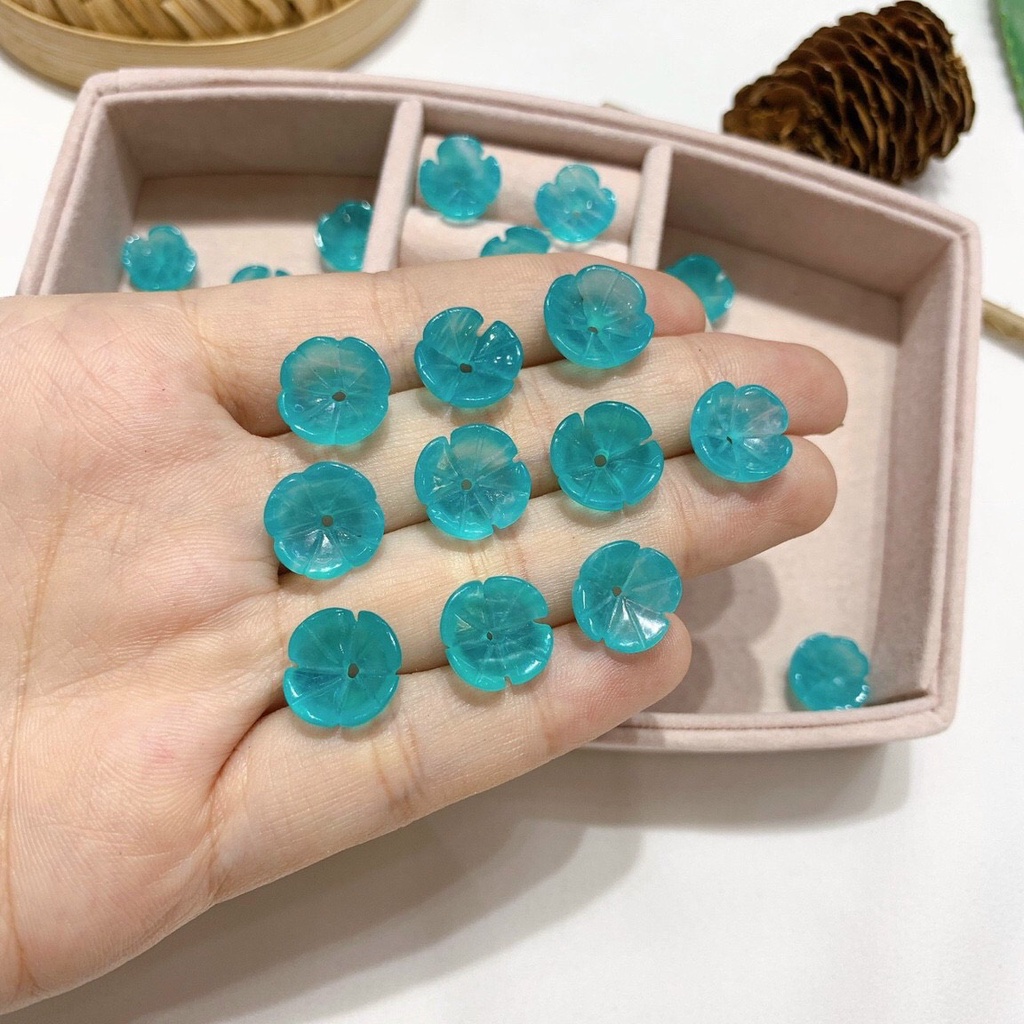 Mặt Đá Cỏ 4 Lá Mệnh Mộc Thach Anh Tóc Xanh, Aquamarine, Amazonite, Kyanite