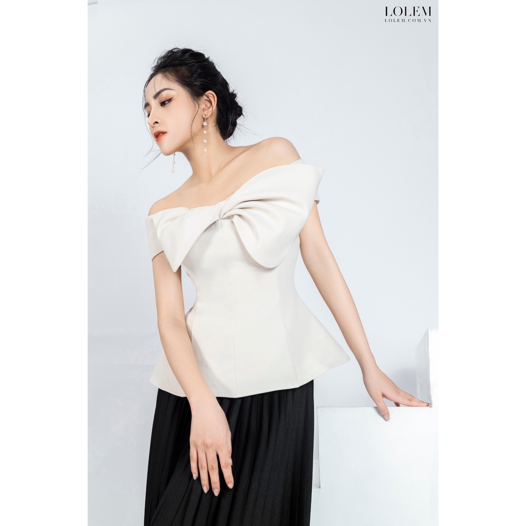 Áo peplum LOLEM AK1251 thiết kế rớt vai phối nơ ngực vải thun lì mềm mịn khó nhăn