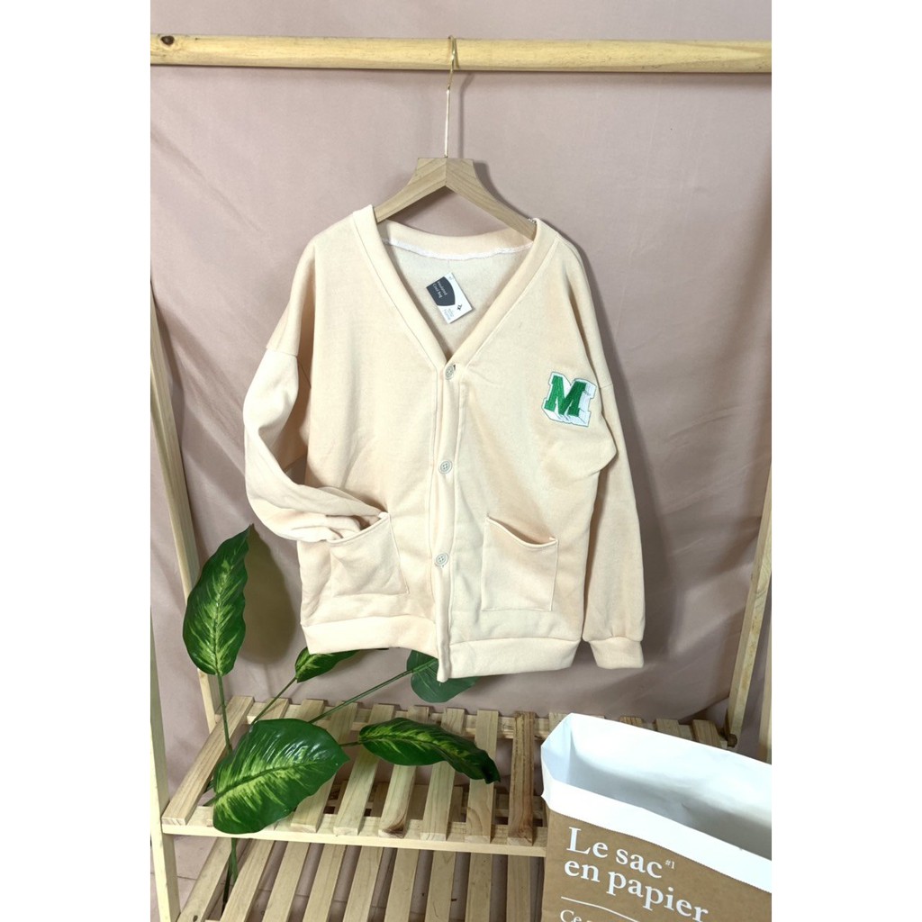 Áo Cardigan Nỉ Bông Form Rộng Thêu Logo M - Áo Khoác Nỉ Trơn Basic 2 Màu Đen Trắng AK006