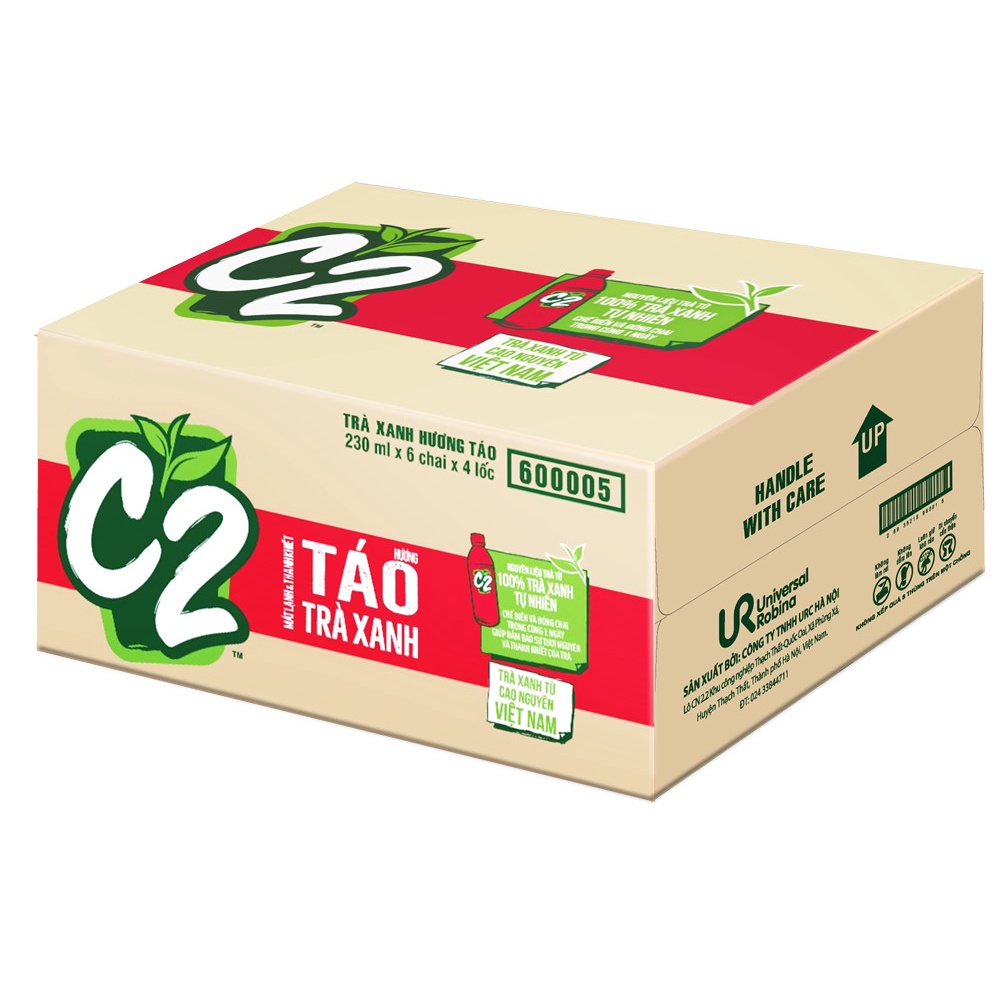 Thùng 24 chai trà xanh C2 hương táo/ chanh/ đào 230ml