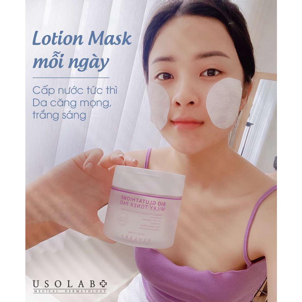 Toner Pad trắng da, thu nhỏ lỗ chân lông Usplab Bio Glutathione MilkyToner Pad 200ml 70 Miếng