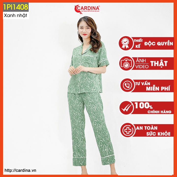 Đồ bộ pijama nữ CARDINA chất lụa satin Nhật cao cấp quần culottes áo cộc tay họa tiết trẻ trung 1Pi14.