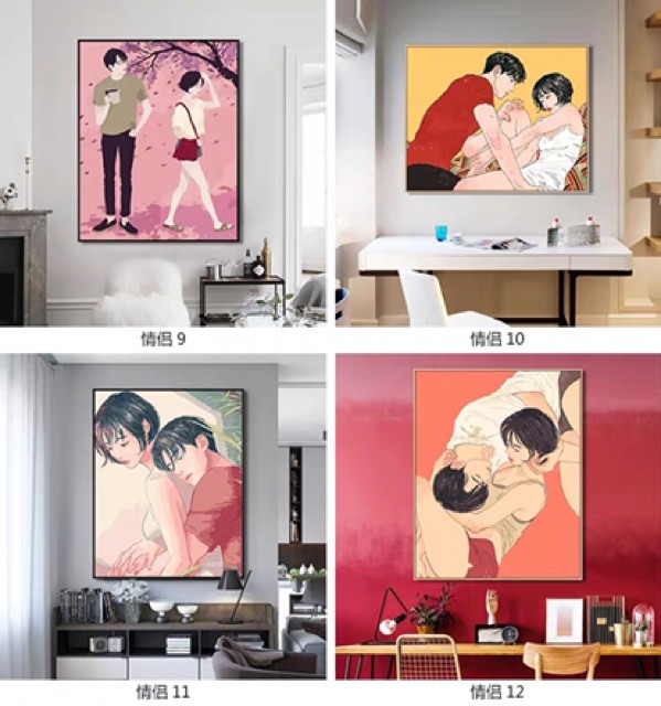 Bộ tranh tình cảm hot nhất Hàn Quốc Zipcy. Tranh sơn dầu số hoá tự tô màu theo số có khung -  Cute couple.Korea Design