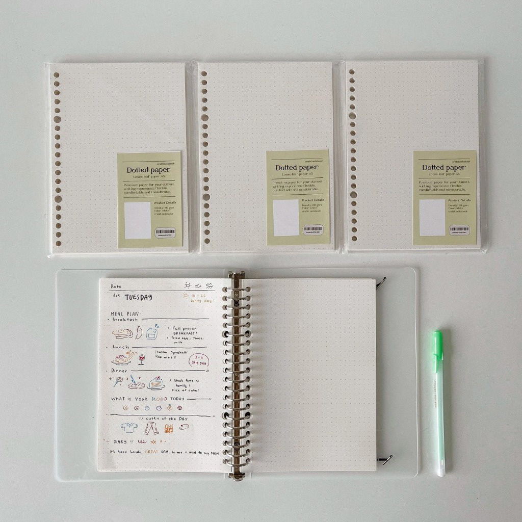 Sổ còng sắt A5 CRABIT Binder 20 lỗ kèm 50 tờ ruột ghi chép, Bullet Journal – Giao hỏa tốc