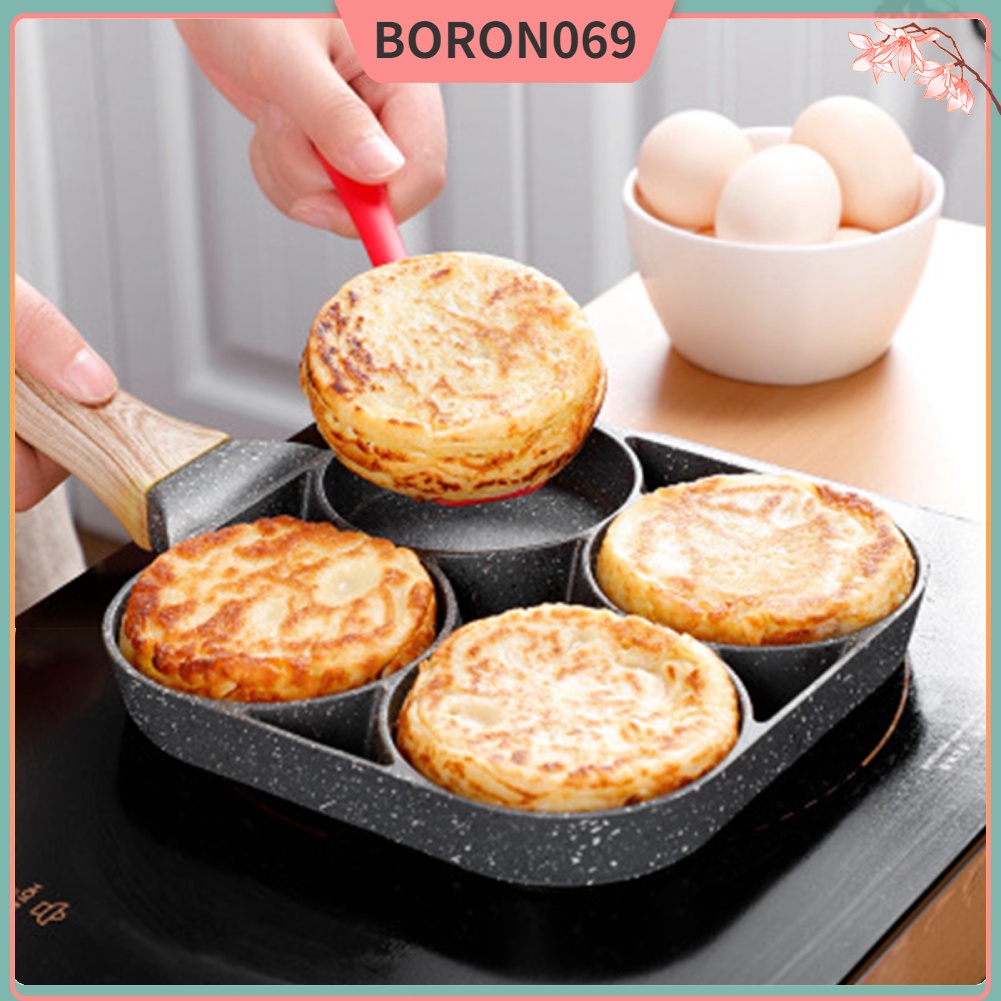 Nồi chiên trứng 4 lỗ Pancake Pan với Tay cầm gỗ cho Bếp từ Phụ kiện bếp Boron069