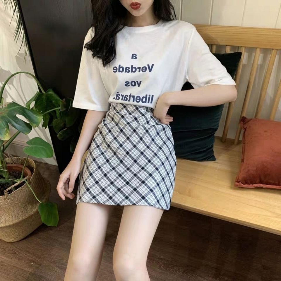 Set Áo Thun Ngắn Tay Và Chân Váy Chữ A Dáng Rộng Phong Cách Hàn Quốc Mới Cho Nữ