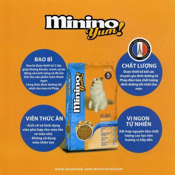 Thức ăn cho mèo Minino Yum - 1,5kg. Hạt cho mèo Minino. Đồ ăn cho mèo lớn hương vị hải sản.