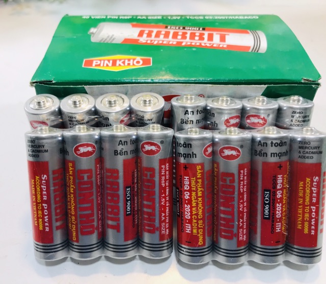 Hộp 40 viên pin Con Thỏ pin tiểu AA/pin đũa AAA  cty Pin Hà Nội