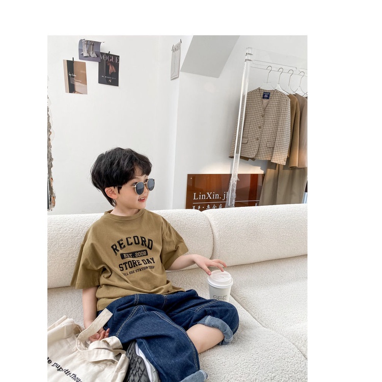 Áo Thun 100% Cotton Màu Trắng Tay Ngắn Phong Cách Thời Trang Hàn Nhật Mới Cho Bé Trai