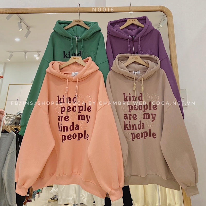 [N0016]🏡 Áo HOODIE nỉ bông dày thêu mặt cười in KIND PEOPLE form rộng (Có sẵn/ảnh thật) | BigBuy360 - bigbuy360.vn