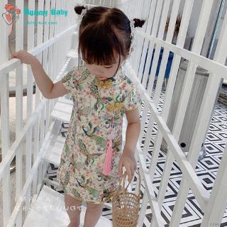 Sườn Xám In Hoa Cho Bé Gái