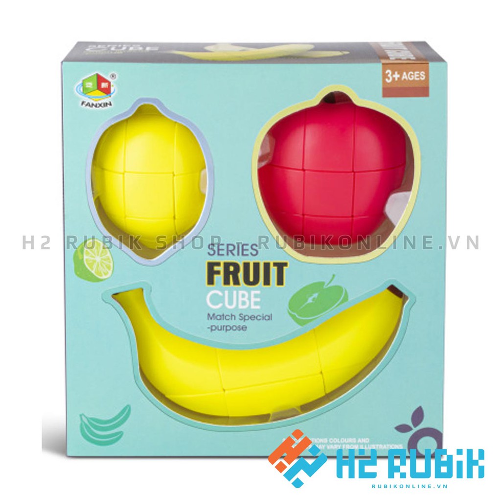 Bộ rubik hoa quả 3 loại chanh, táo, chuối Fanxin Fruit Cube 3x3 biến thể cao cấp