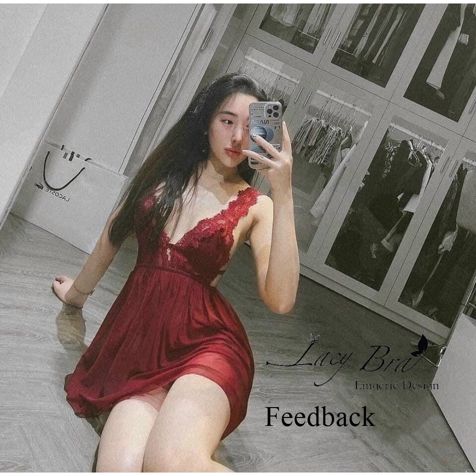 Váy Ngủ Voan Mỏng Phối Ren Hoa Sexy Lacy Bra - V25