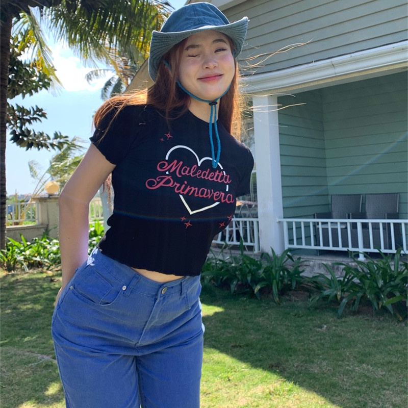 Áo Thun Nữ Tay Ngắn In Chữ Ôm Dáng Thời Trang