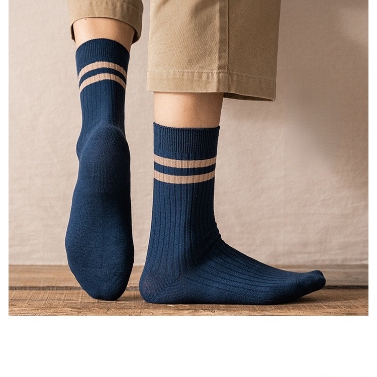 Tất vớ cotton nhún cổ cao unisex kẻ ngang phong cách vintage Nhật Bản dành cho nam nữ YR OUYOU