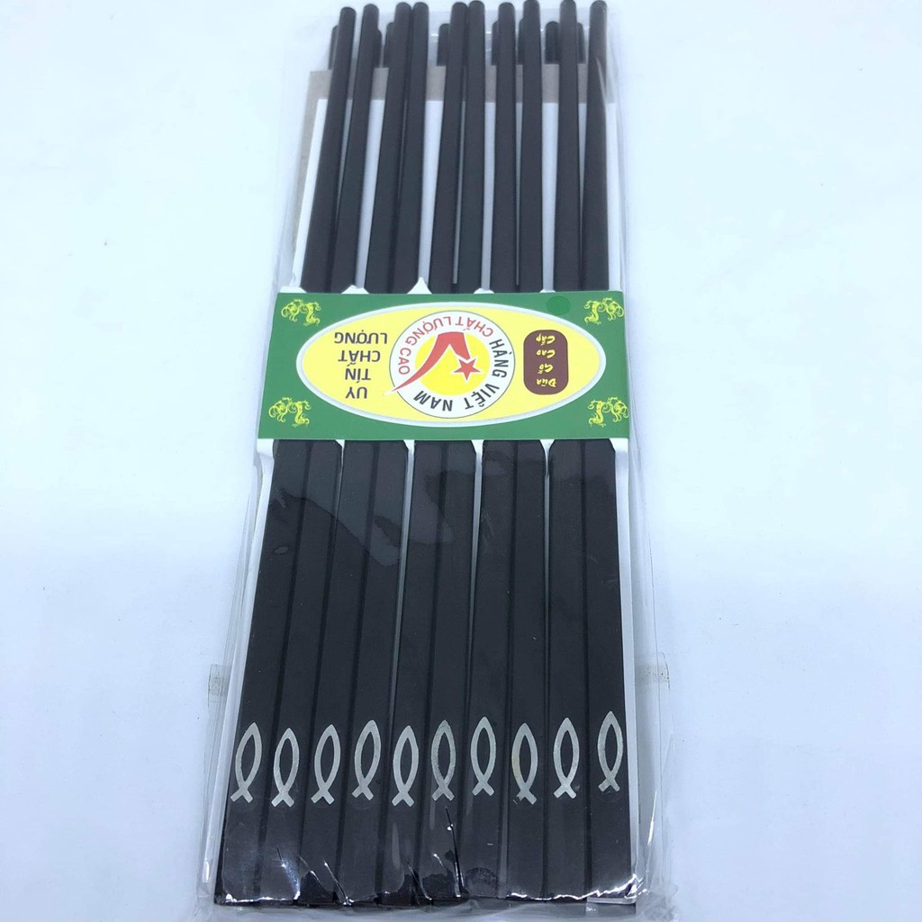 Đũa gỗ Mun đầu vuông gắn họa tiết cá rỗng - bộ 10 đôi