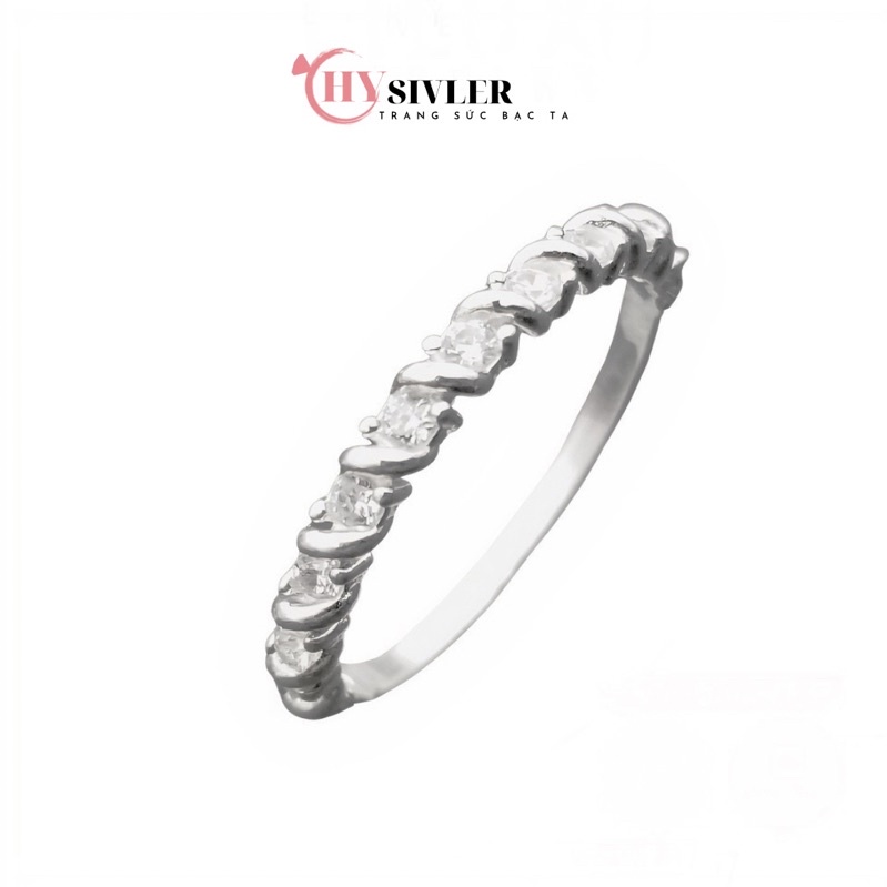 Nhẫn bạc ta dạng sóng xoắn đính đá đơn giản nhẫn nữ bạc thật giá rẻ CHY SILVER