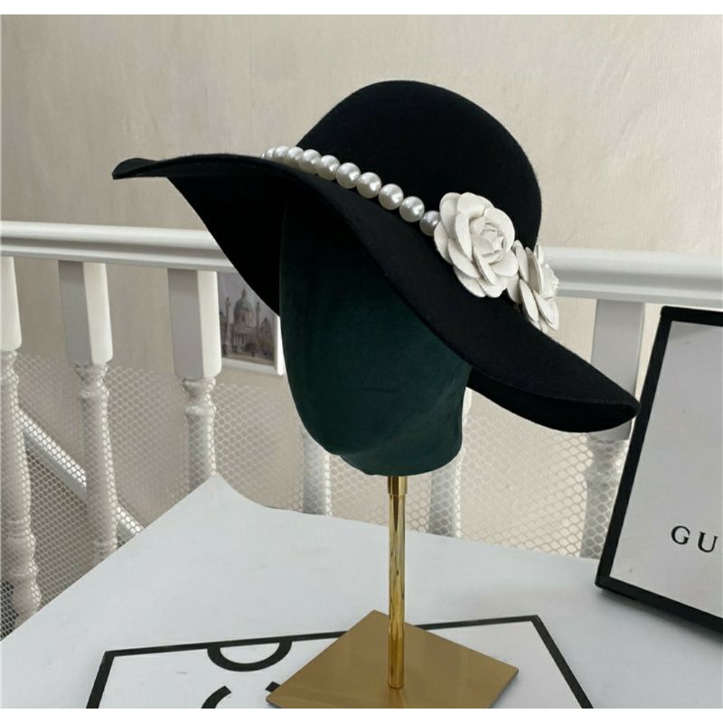 Nón nữ rộng vành fedora nỉ ngọc trai nhân tạo kết hoa sang trọng Lh0917399527