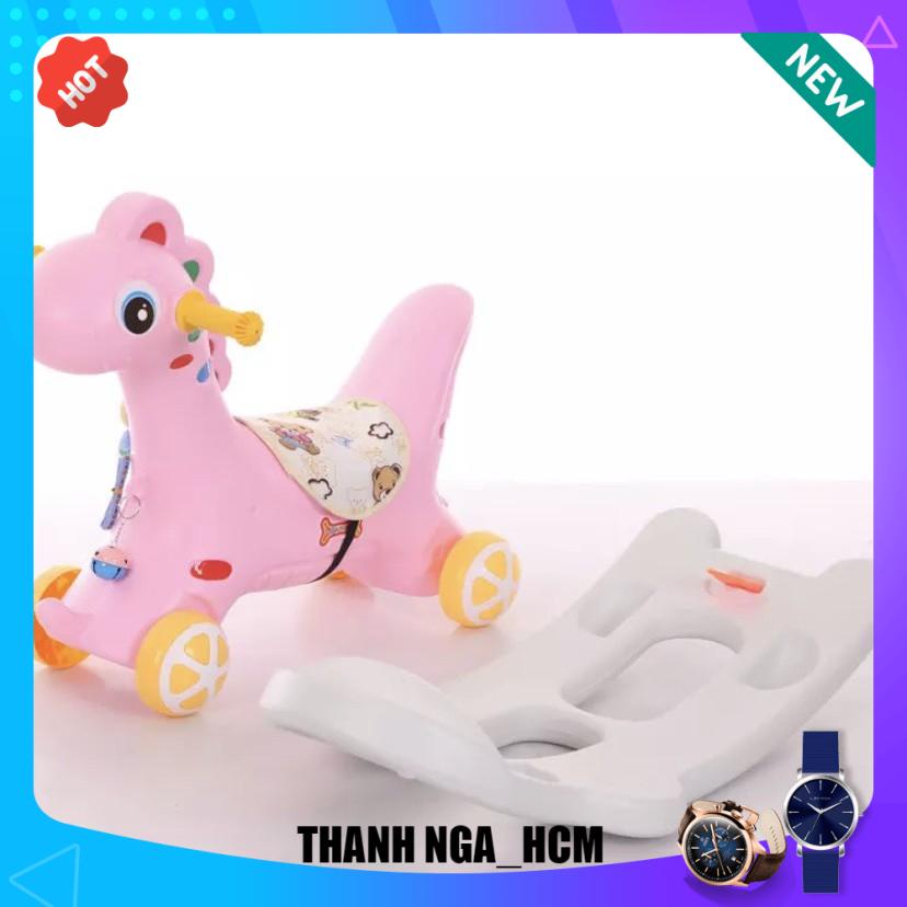 Ngựa bập bênh chòi chân 2 in 1 cho bé có bánh xe ,có nhạc cho bé, vừa làm được xe chòi chân