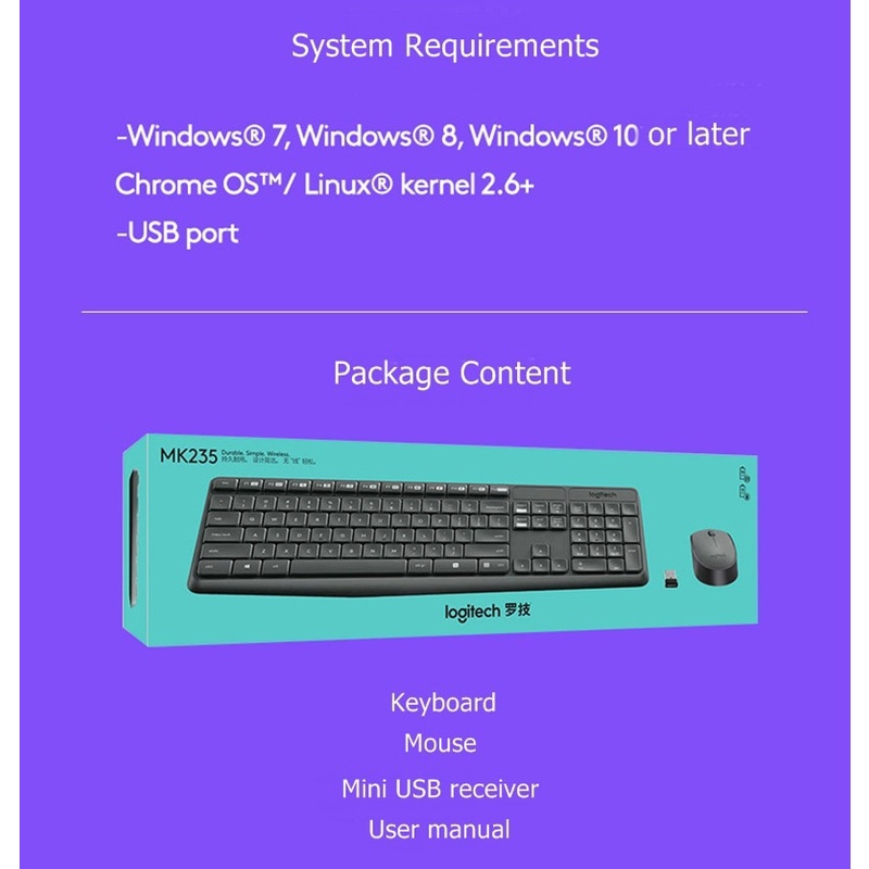 Tổ hợp bàn phím và chuột không dây Logitech MK235 dành cho game thủ USB đa phương tiện 2.4Ghz