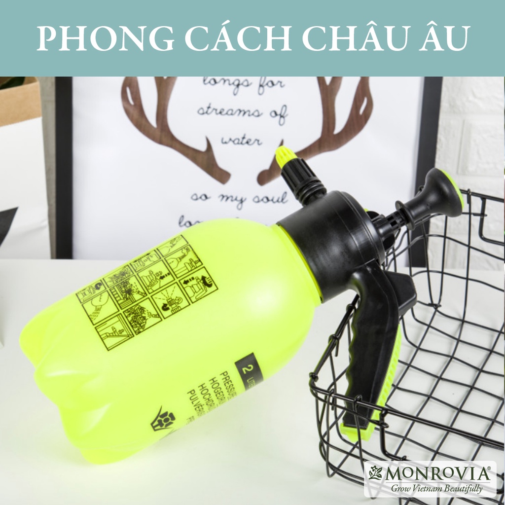 Bình tưới cây MONROVIA 2 lít, tưới cây cảnh, rửa xe ô tô, xe máy, vòi dài, tặng vòi ngắn, màu xanh, tiêu chuẩn Châu Âu