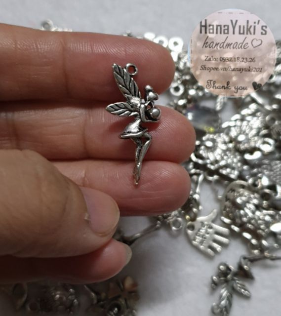 Set 10 charm treo kiểu bạc cổ ngẫu nhiên trang trí handmade, vòng tay, dây chuyền, móc khoá....