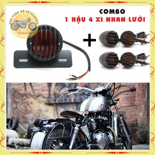 Combo đèn hậu lưới kèm 4 xi nhan hột vịt lưới dùng độ xe máy Cafe racer tracker Gn125 Win Cg125