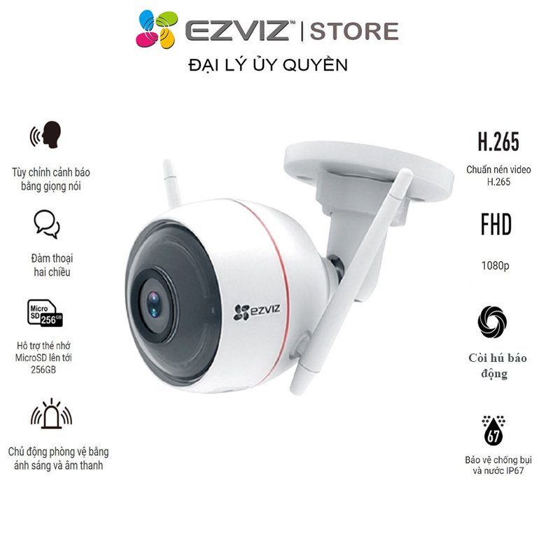 Camera wifi Ezviz Ngoài Trời C3W Có Còi Hú , Đàm thoại 2 chiều, Phát hiện chuyển động, FullHD