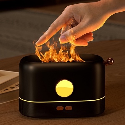 Ngọn lửa Máy tạo ẩm siêu âm Đèn LED Khuếch tán Hương thơm Tinh dầu với 3 Điều chỉnh Màu sắc để Trang trí Nội thất Boron069