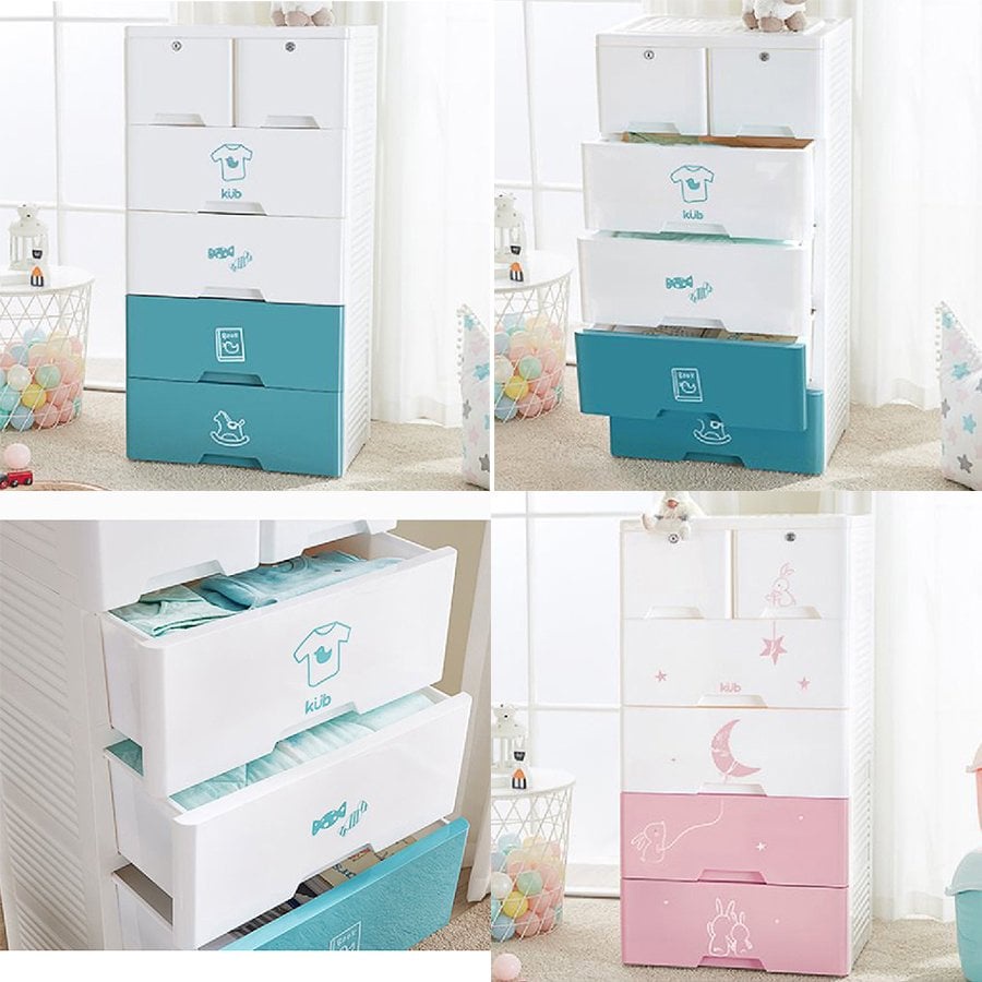 Tủ nhựa 5 tầng ngăn kéo CAYABE Holla đựng quần áo, đồ dùng in hình thế giới động vật cho bé và gia đình (có khóa)