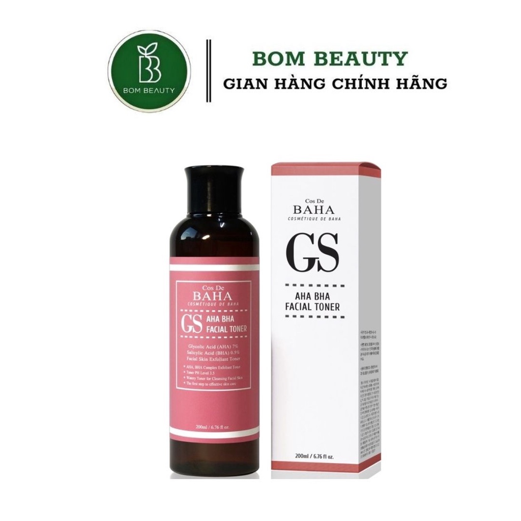 Nước hồng giúp loại bỏ tế bào da chết Cos De Baha AHA/BHA Facial toner