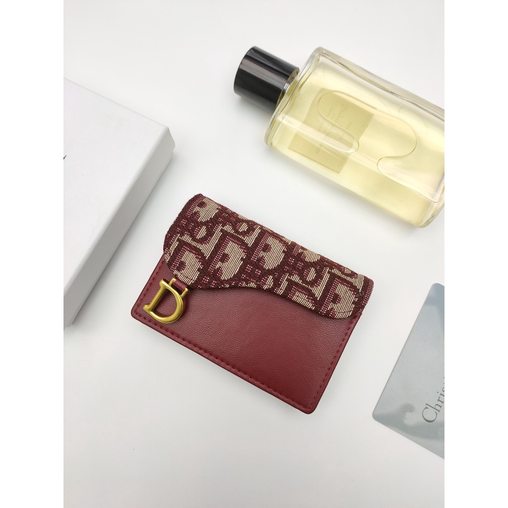 Ví Da Gập Dior Đựng Thẻ / Tiền Xu Có Khóa Cài Cho Nam Và Nữ