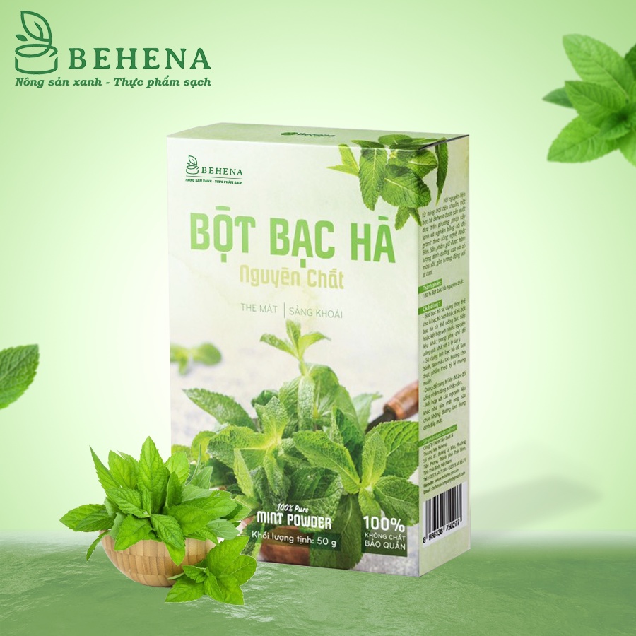 Bột Bạc Hà Behena 50g Hết Mụn Sáng Da, Giảm Khó Tiêu, Đầy Hơi, Phòng Cảm Lạnh