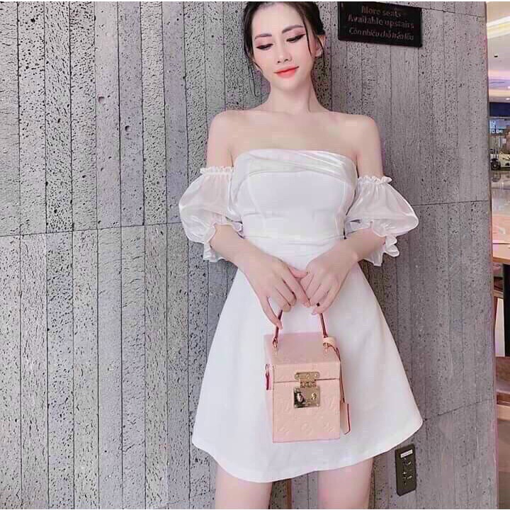 Đầm xòe trễ vai có mút ngực