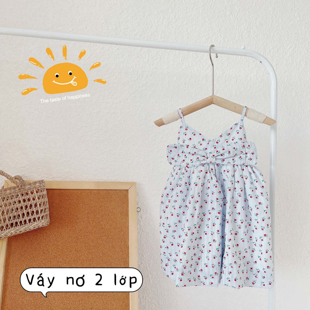 Váy hè hai dây hoa nhí, nơ ngực chất thô boi mỏng mát cho bé giá 1-6 tuổi ( Mã 083)